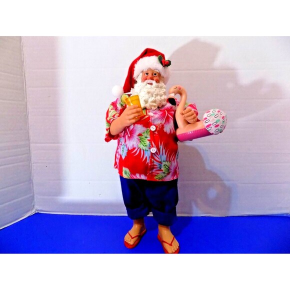 NEW Rare Coastal Beach Surf Santa Flamingo Figurine Hawaii Florida Noel - Picture 2 of 6